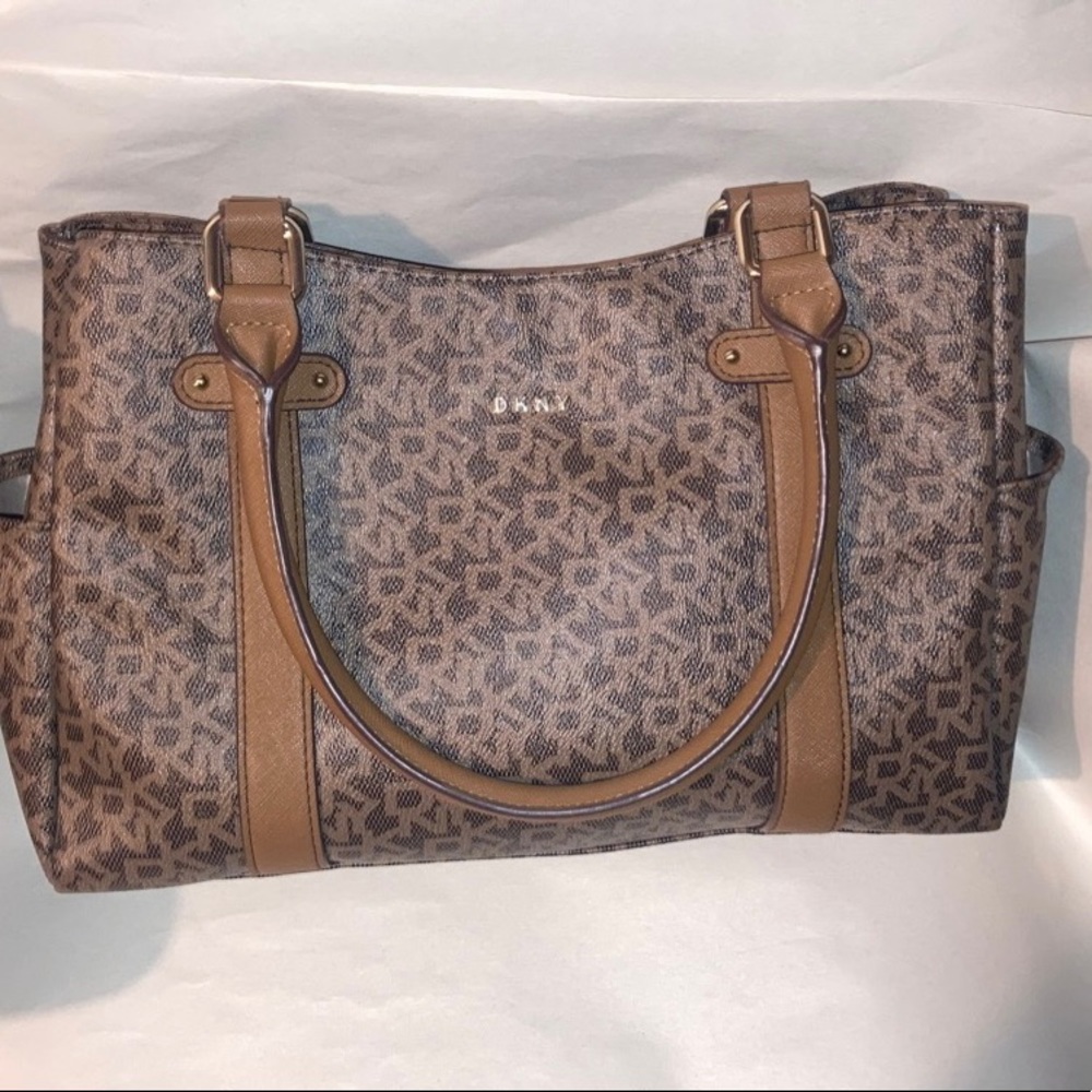 DKNY Satchel Shoulder Bag brown monogrammed